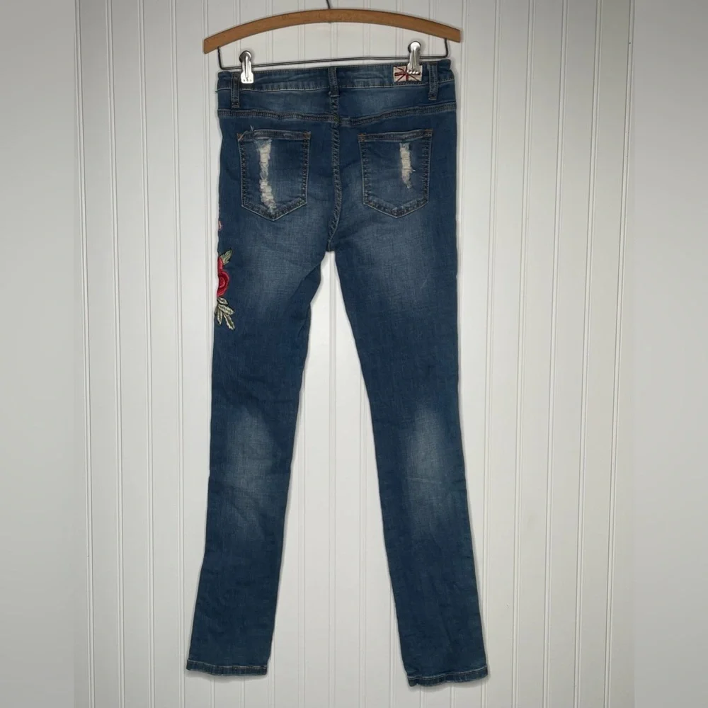 Machine Rose Embroidered Ripped Torn Skinny Jeans - Picture 7 of 9